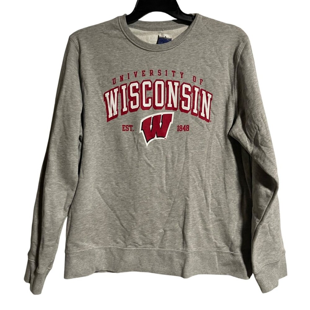 University Of Wisconsin Crewneck Sweatshirt Mens L Box Seat Gray Cotton Blend